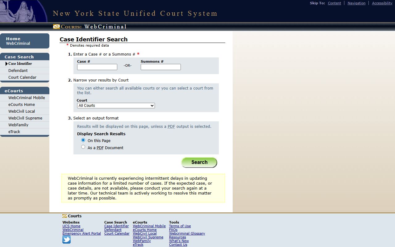 Nassau County court clerks WebCriminal case identifier search