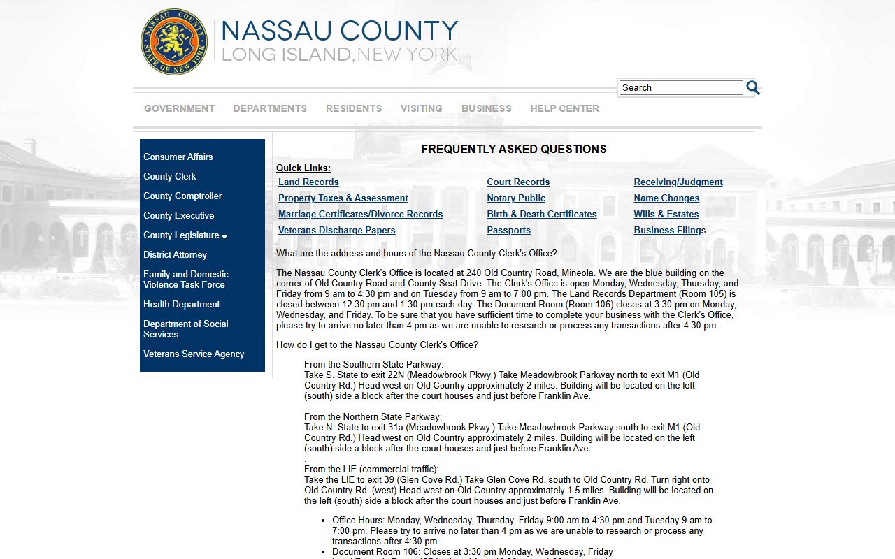 Nassau County Clerk records office