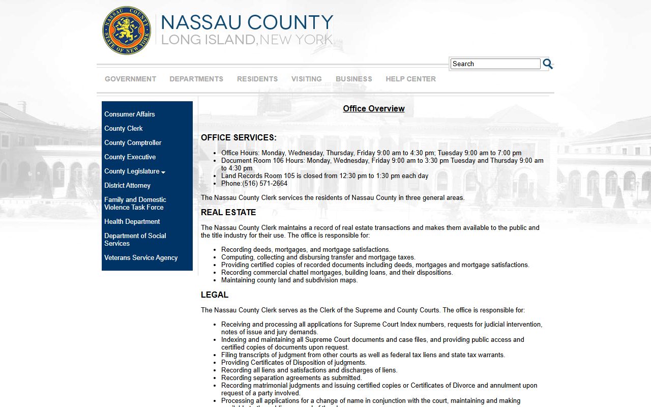 Nassau County Clerk office overview for court records