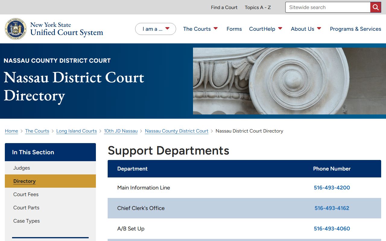 Nassau County District Court records department phone directory