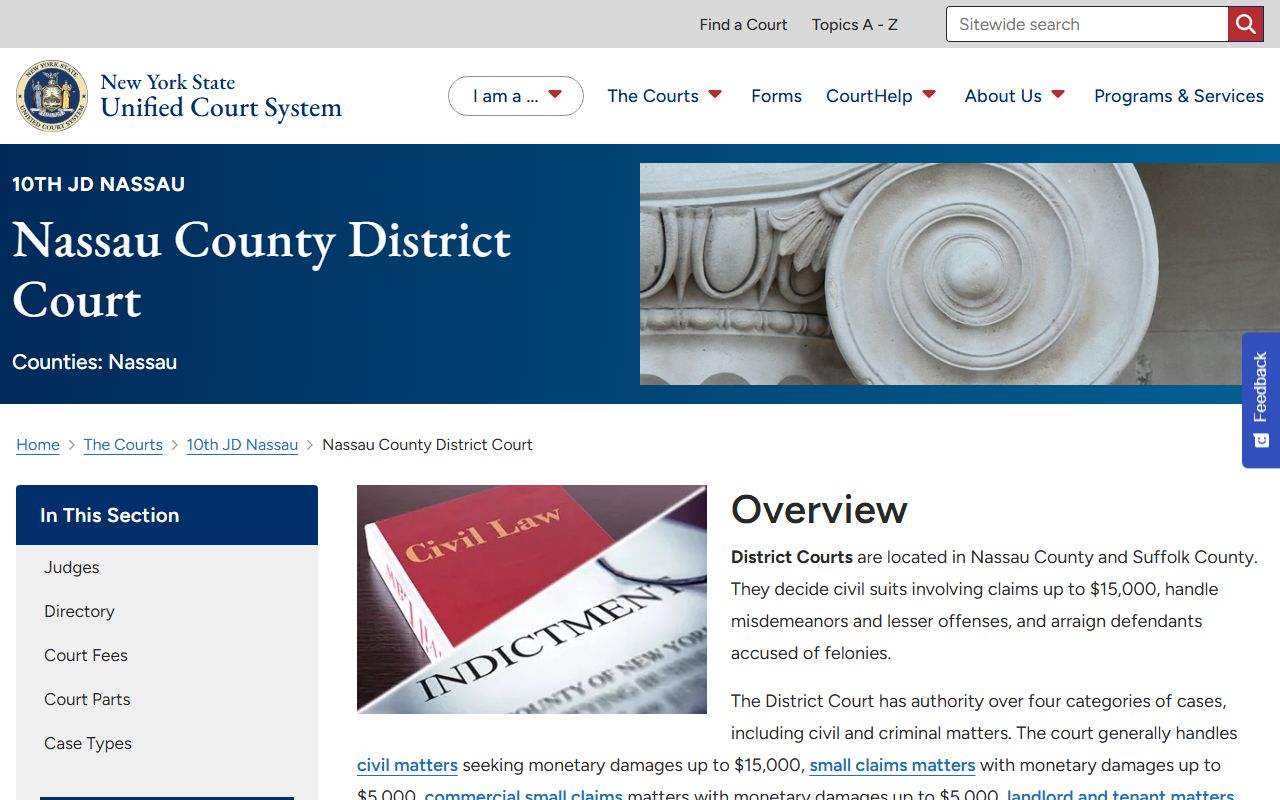 Nassau County District Court records overview page
