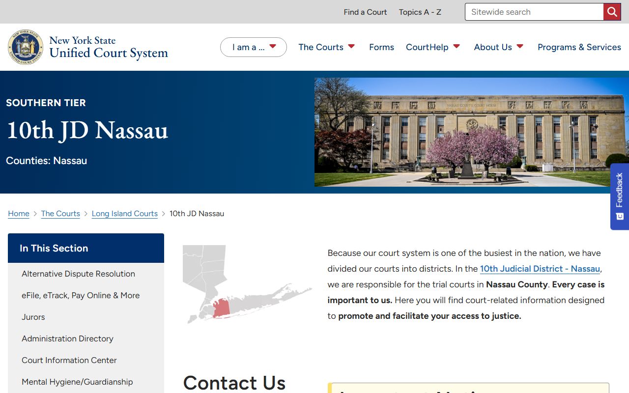 Nassau County Court records 10th Judicial District landing page
