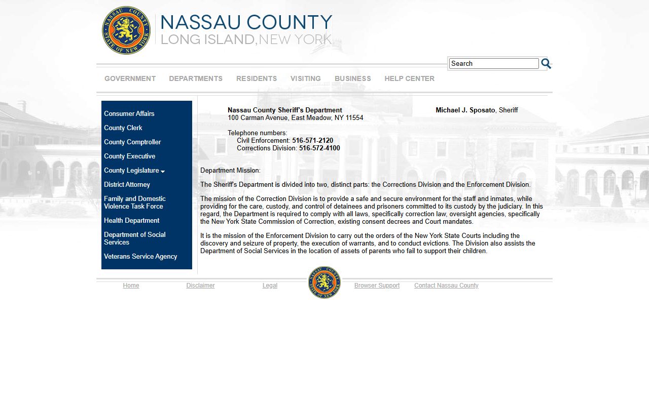 Nassau County inmate records and Sheriff's Department homepage