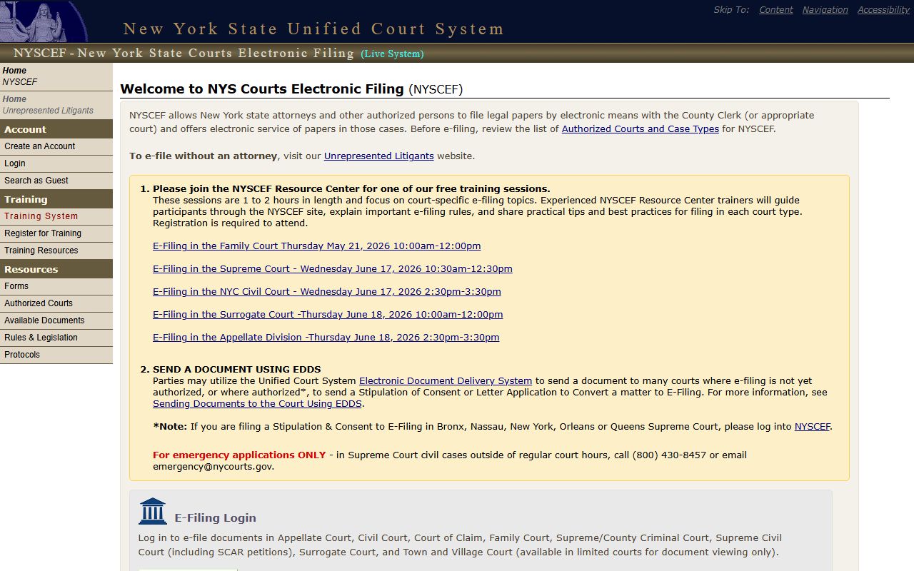 Nassau County Supreme Court records e-filing on NYSCEF
