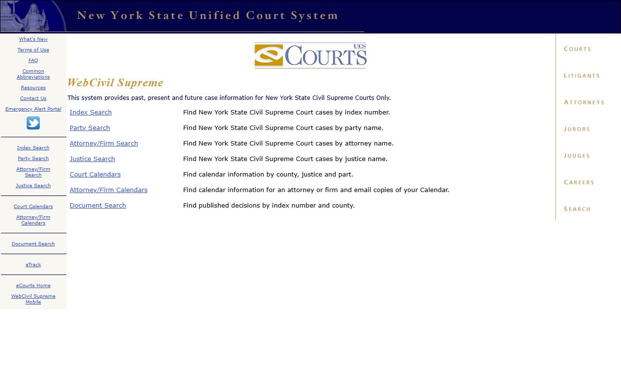 Nassau County court records portal landing page