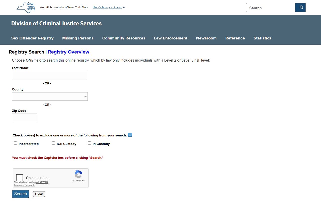 Nassau County released inmates and the New York sex offender registry search