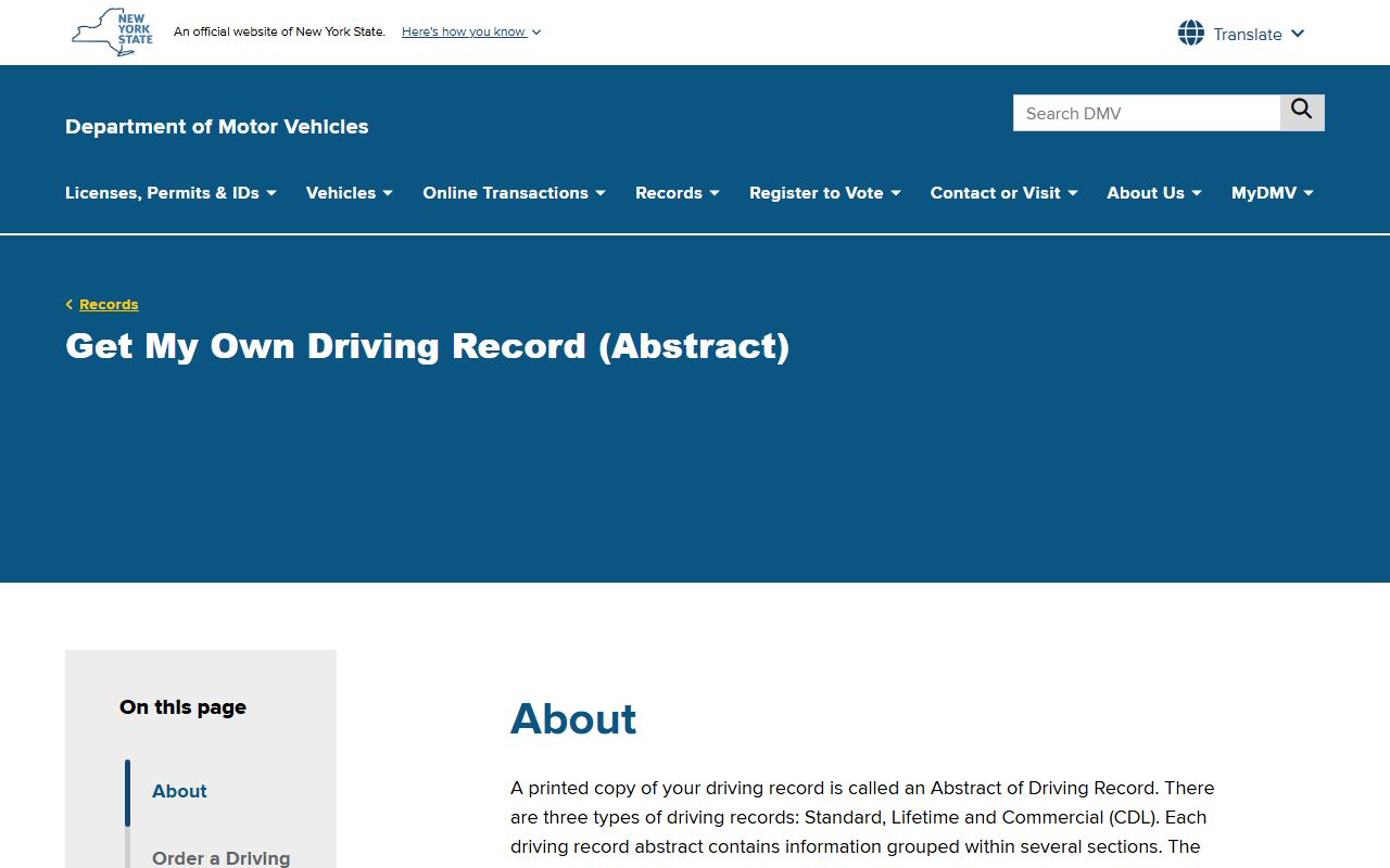 Nassau County traffic court records and NY DMV driving record page